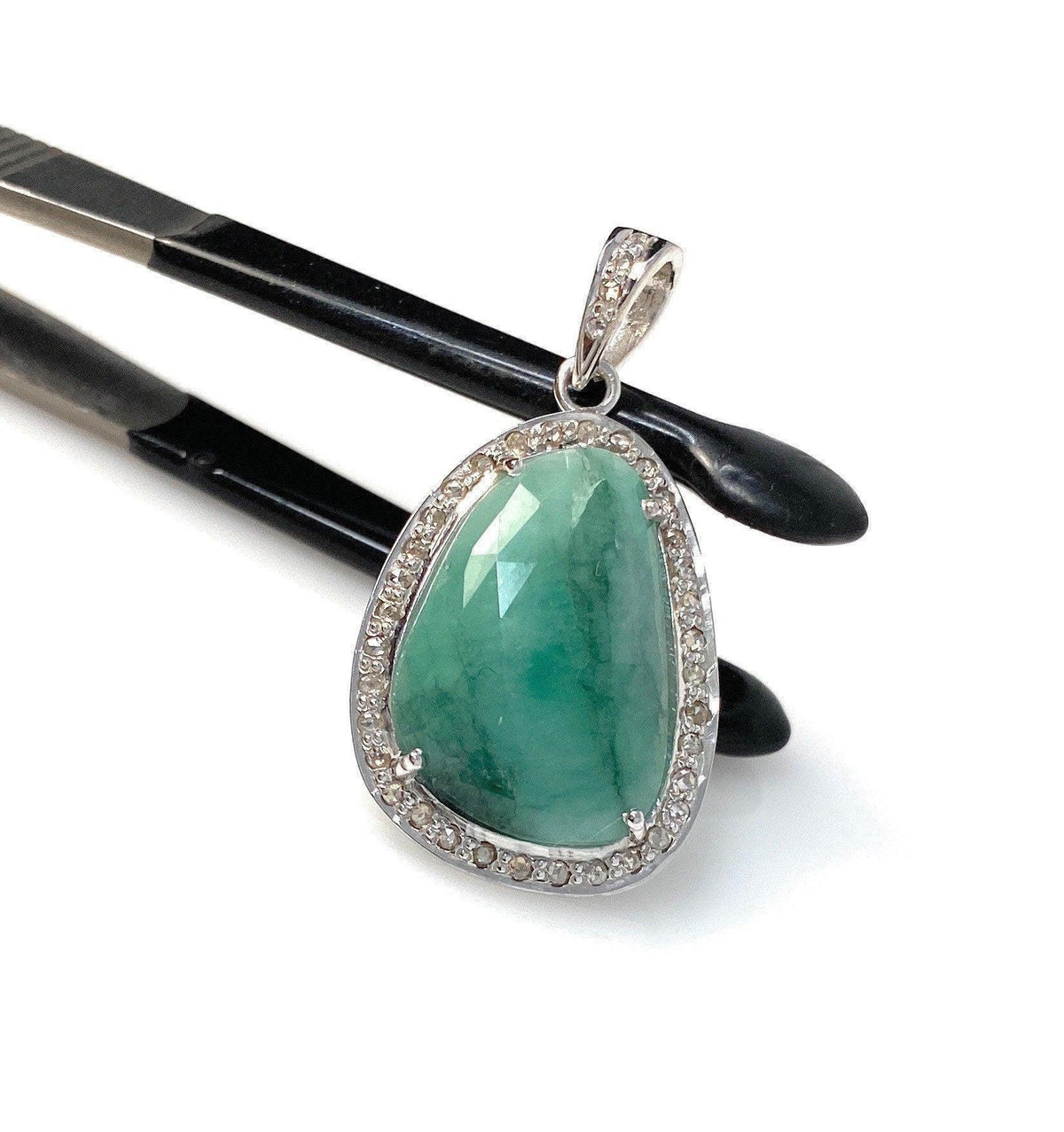 Emerald Diamond Pendant, Natural Emerald Sterling Silver Pendant, May - VirtuousWares:Global