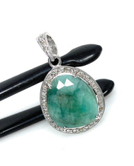 Emerald Diamond Pendant, Natural Emerald Sterling Silver Pendant, May - VirtuousWares:Global