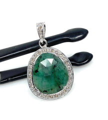 Emerald Diamond Pendant, Natural Emerald Sterling Silver Pendant, May - VirtuousWares:Global