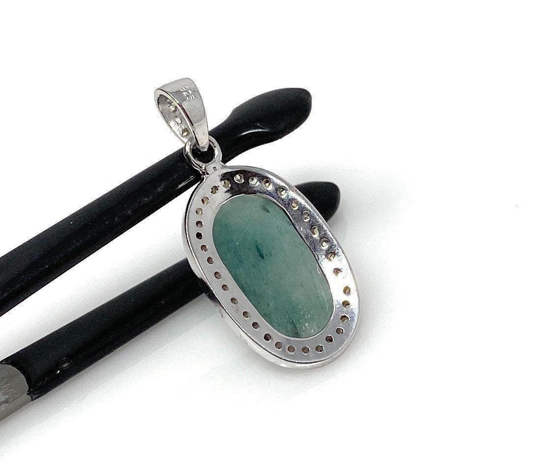 Emerald Diamond Pendant, Natural Emerald Sterling Silver Pendant, May - VirtuousWares:Global
