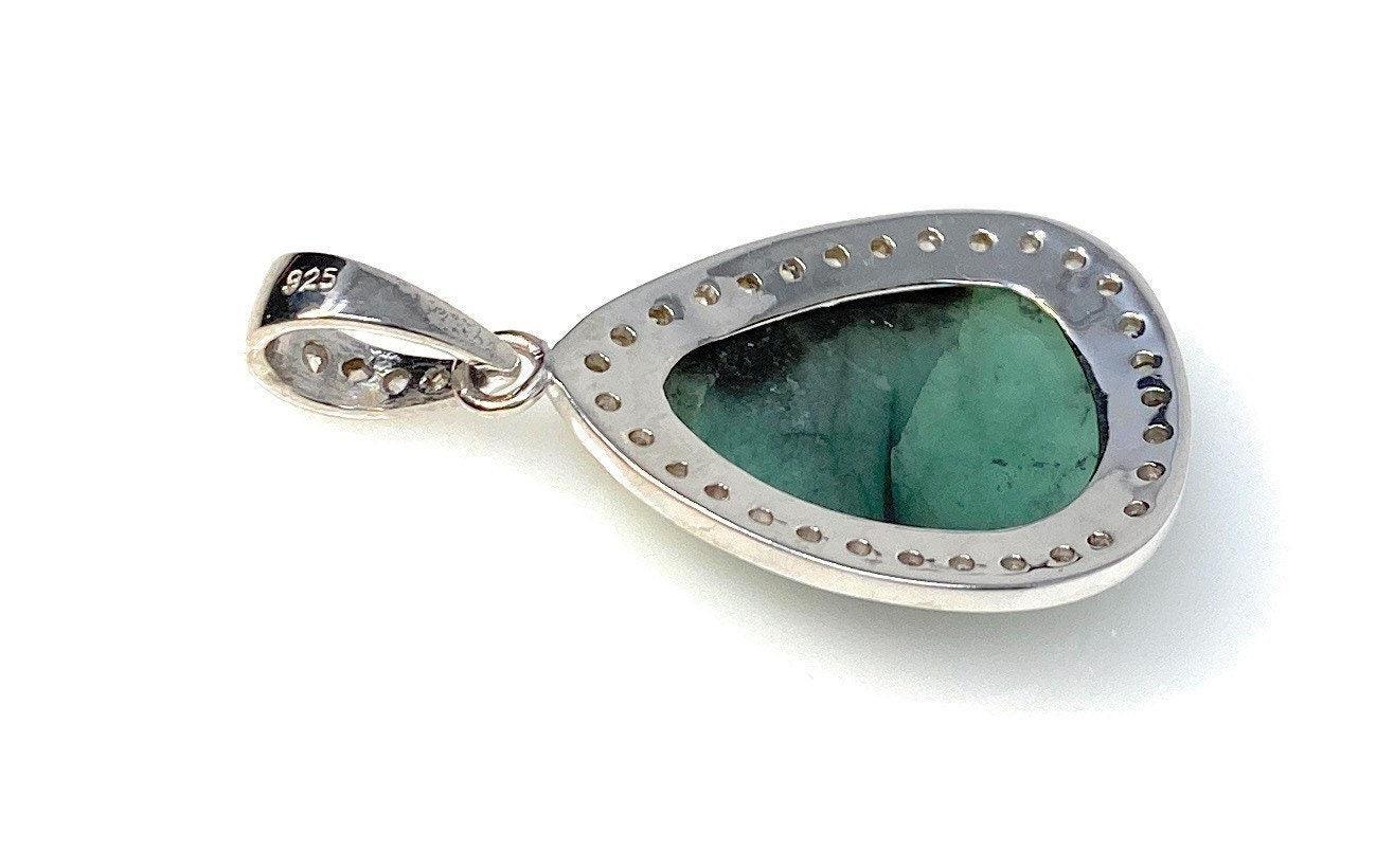 Emerald Diamond Pendant, Natural Emerald Sterling Silver Pendant, May - VirtuousWares:Global