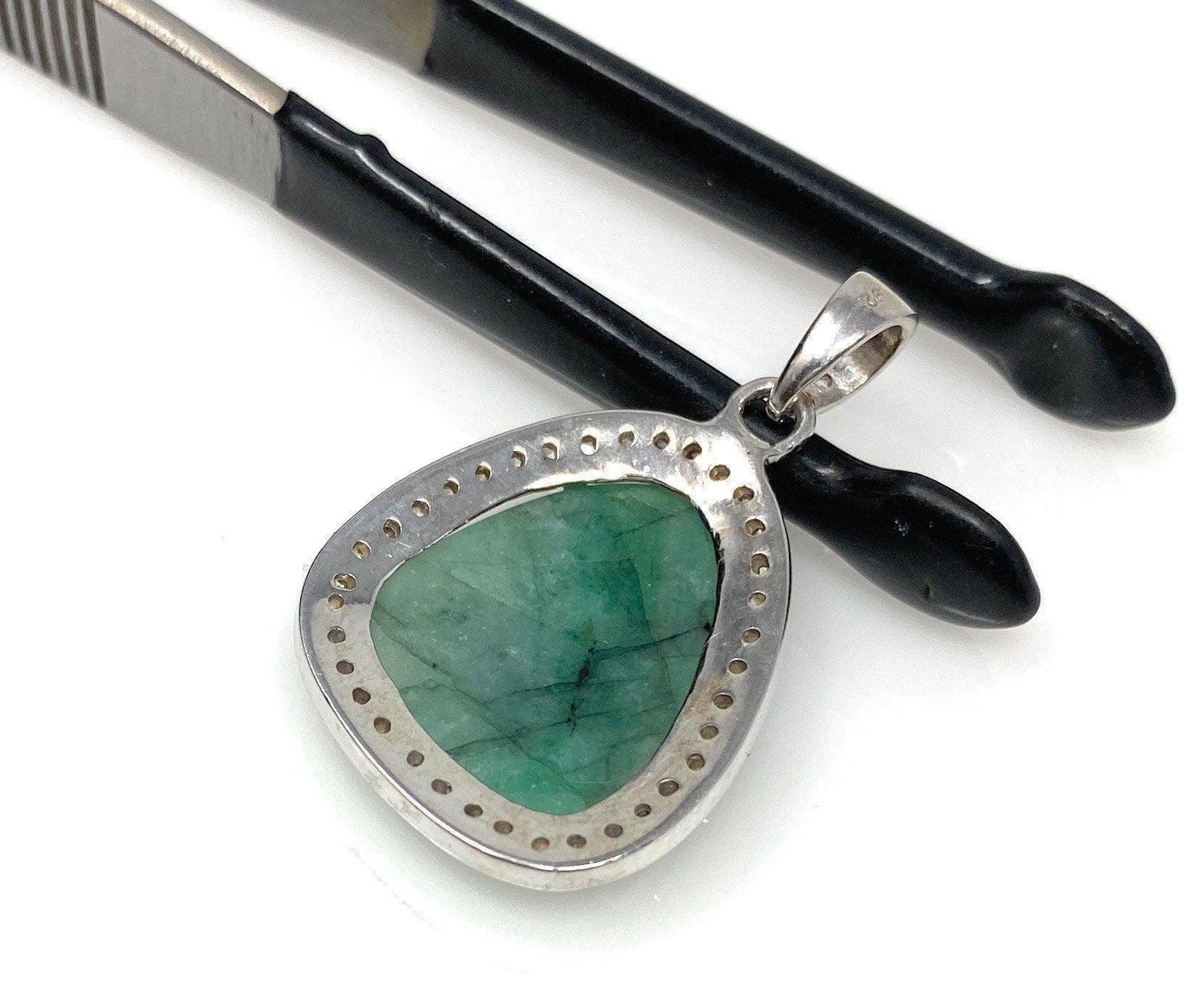 Emerald Diamond Pendant, Natural Emerald Sterling Silver Pendant, May - VirtuousWares:Global