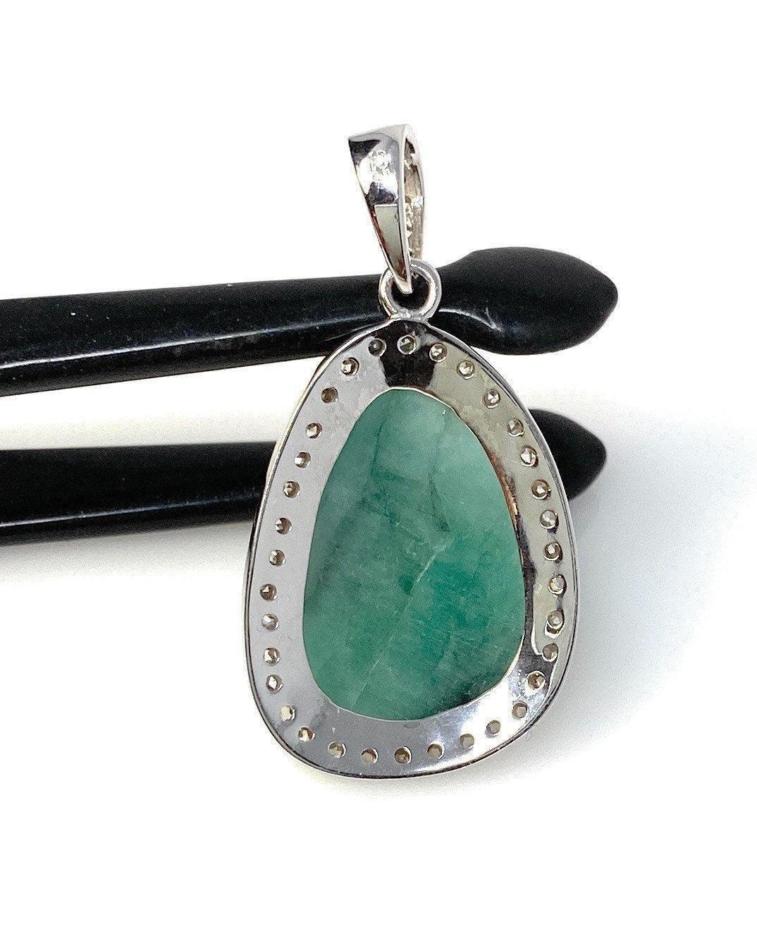 Emerald Diamond Pendant, Natural Emerald Sterling Silver Pendant, May - VirtuousWares:Global