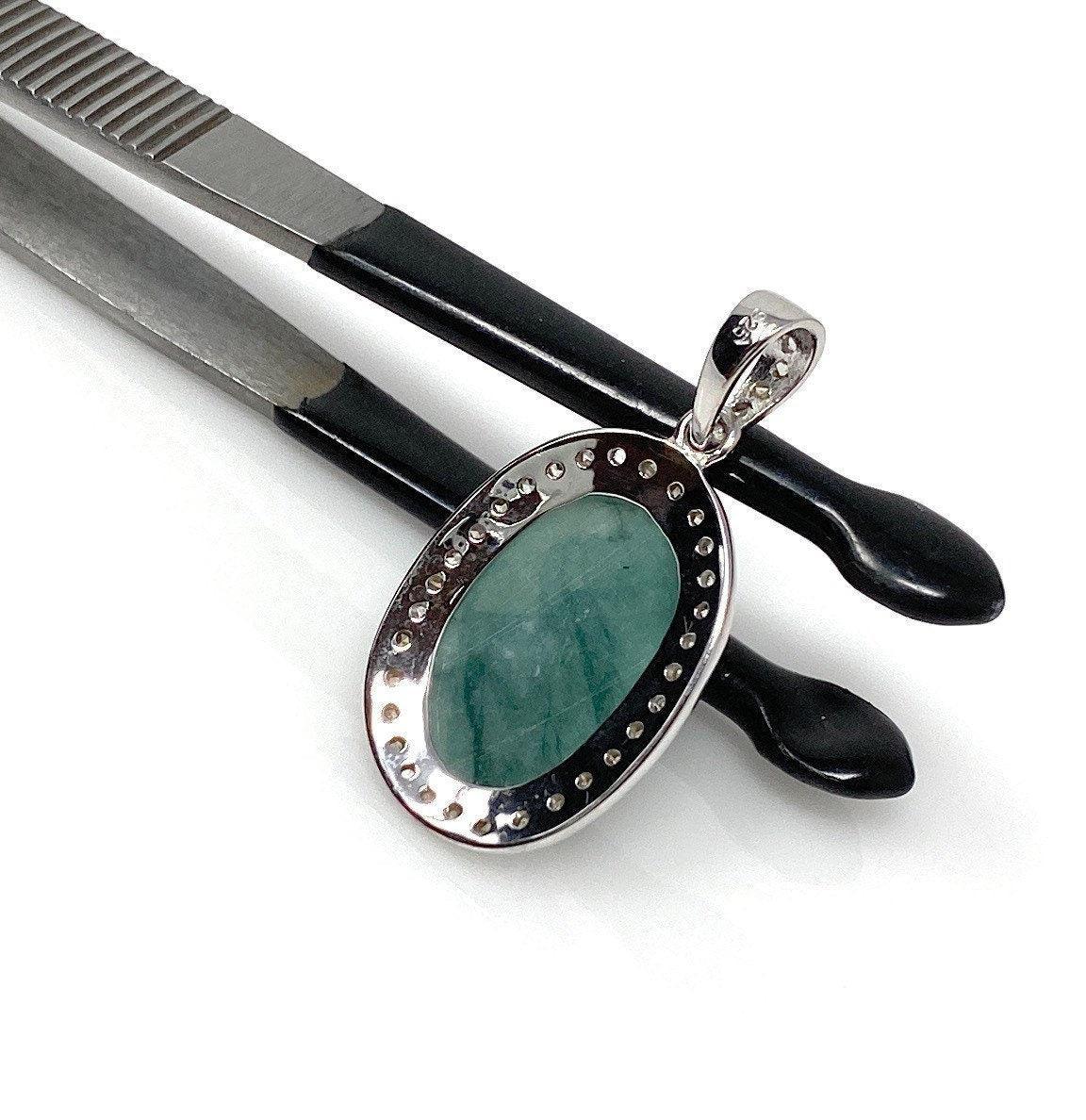 Emerald Diamond Pendant, Natural Emerald Sterling Silver Pendant, May - VirtuousWares:Global