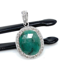 Emerald Diamond Pendant, Natural Emerald Sterling Silver Pendant, May - VirtuousWares:Global