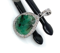 Emerald Diamond Pendant, Natural Emerald Sterling Silver Pendant, May - VirtuousWares:Global