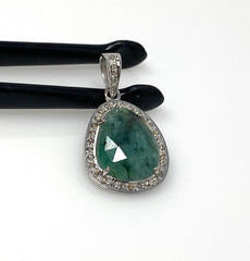 Emerald Diamond Pendant, Natural Emerald Sterling Silver Pendant, May - VirtuousWares:Global