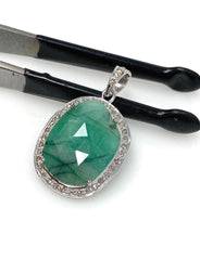 Emerald Diamond Pendant, Natural Emerald Sterling Silver Pendant, May - VirtuousWares:Global