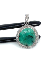 Emerald Diamond Pendant, Natural Emerald Sterling Silver Pendant, May - VirtuousWares:Global