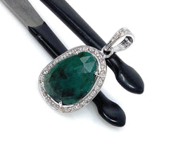 Emerald Diamond Pendant, Natural Emerald Sterling Silver Pendant, May - VirtuousWares:Global
