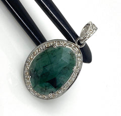 Emerald Diamond Pendant, Natural Emerald Sterling Silver Pendant, May - VirtuousWares:Global
