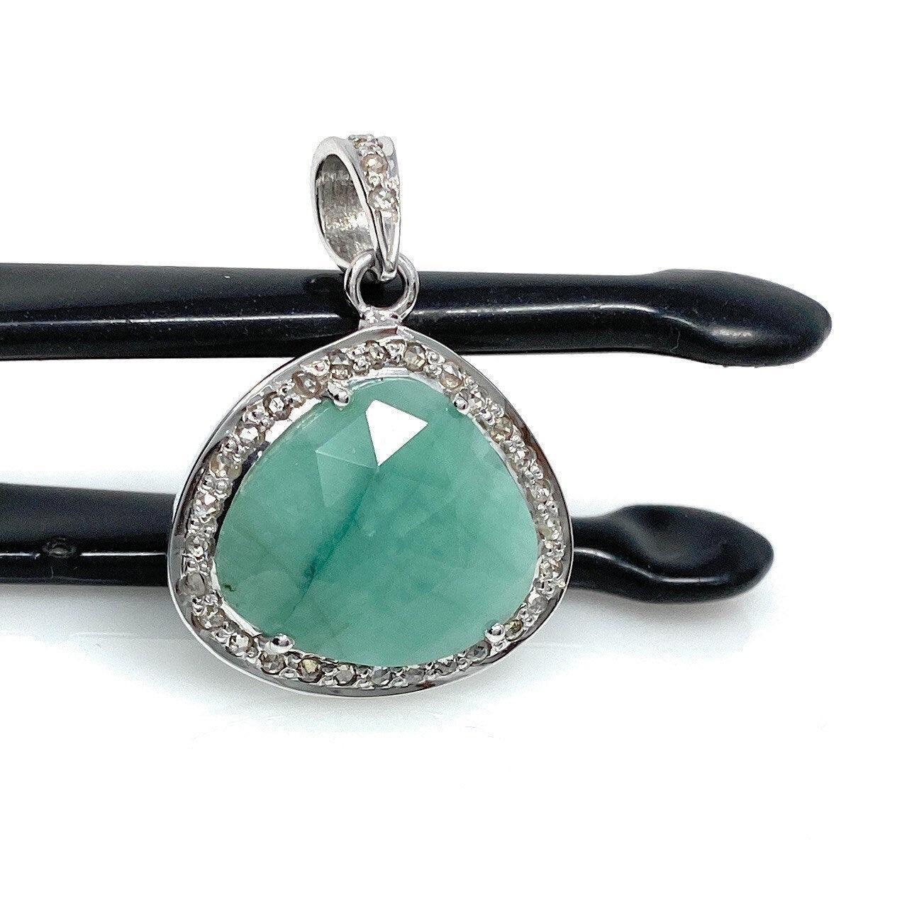Emerald Diamond Pendant, Natural Emerald Sterling Silver Pendant, May - VirtuousWares:Global
