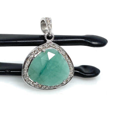 Emerald Diamond Pendant, Natural Emerald Sterling Silver Pendant, May - VirtuousWares:Global