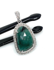 Emerald Diamond Pendant, Natural Emerald Sterling Silver Pendant, May - VirtuousWares:Global