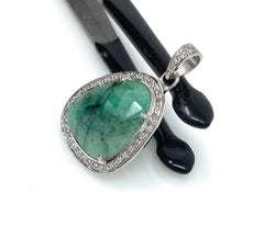 Emerald Diamond Pendant, Natural Emerald Sterling Silver Pendant, May - VirtuousWares:Global