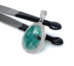 Emerald Diamond Pendant, Natural Emerald Sterling Silver Pendant, May - VirtuousWares:Global