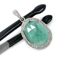 Emerald Diamond Pendant, Natural Emerald Sterling Silver Pendant, May - VirtuousWares:Global