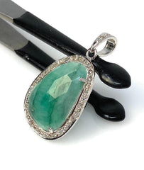 Emerald Diamond Pendant, Natural Emerald Sterling Silver Pendant, May - VirtuousWares:Global