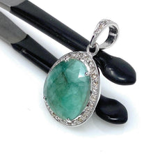 Emerald Diamond Pendant, Natural Emerald Sterling Silver Pendant, May - VirtuousWares:Global