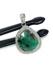 Emerald Diamond Pendant, Natural Emerald Sterling Silver Pendant, May - VirtuousWares:Global