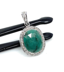 Emerald Diamond Pendant, Natural Emerald Sterling Silver Pendant, May - VirtuousWares:Global