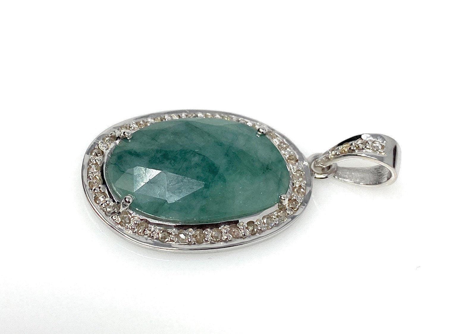 Emerald Diamond Pendant, Natural Emerald Sterling Silver Pendant, May - VirtuousWares:Global