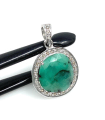 Emerald Diamond Pendant, Natural Emerald Sterling Silver Pendant, May - VirtuousWares:Global