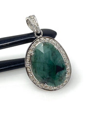 Emerald Diamond Pendant, Natural Emerald Sterling Silver Pendant, May - VirtuousWares:Global