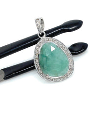 Emerald Diamond Pendant, Natural Emerald Sterling Silver Pendant, May - VirtuousWares:Global