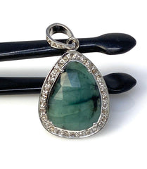 Emerald Diamond Pendant, Natural Emerald Sterling Silver Pendant, May - VirtuousWares:Global