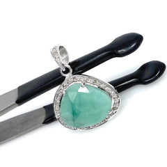 Emerald Diamond Pendant, Natural Emerald Sterling Silver Pendant, May - VirtuousWares:Global