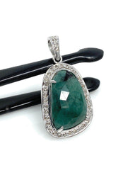 Emerald Diamond Pendant, Natural Emerald Sterling Silver Pendant, May - VirtuousWares:Global