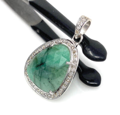 Emerald Diamond Pendant, Natural Emerald Sterling Silver Pendant, May - VirtuousWares:Global