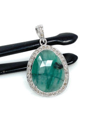 Emerald Diamond Pendant, Natural Emerald Sterling Silver Pendant, May - VirtuousWares:Global