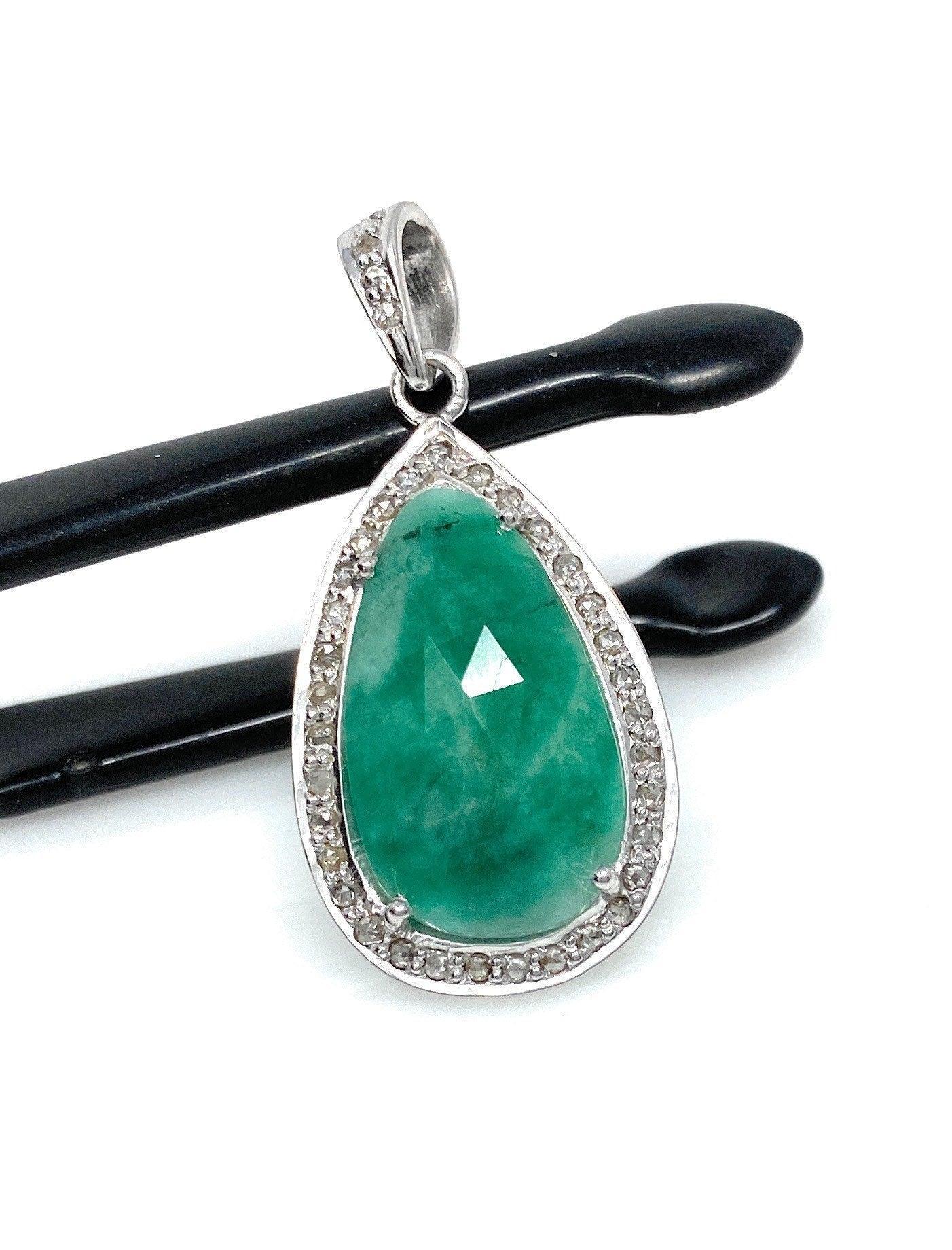 Emerald Diamond Pendant, Natural Emerald Sterling Silver Pendant, May - VirtuousWares:Global