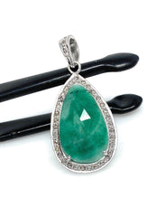 Emerald Diamond Pendant, Natural Emerald Sterling Silver Pendant, May - VirtuousWares:Global