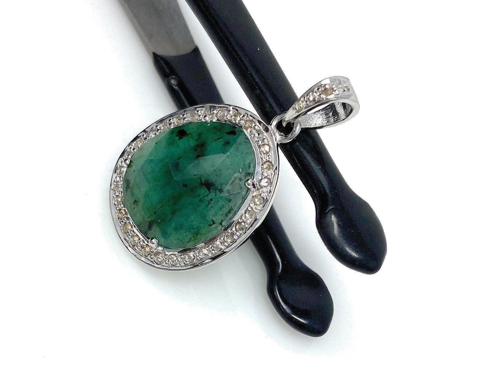 Emerald Diamond Pendant, Natural Emerald Sterling Silver Pendant, May - VirtuousWares:Global