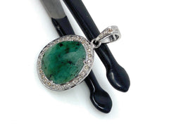 Emerald Diamond Pendant, Natural Emerald Sterling Silver Pendant, May - VirtuousWares:Global