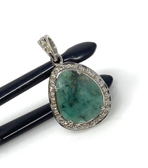 Emerald Diamond Pendant, Natural Emerald Sterling Silver Pendant, May - VirtuousWares:Global