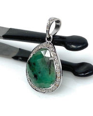 Emerald Diamond Pendant, Natural Emerald Sterling Silver Pendant, May - VirtuousWares:Global