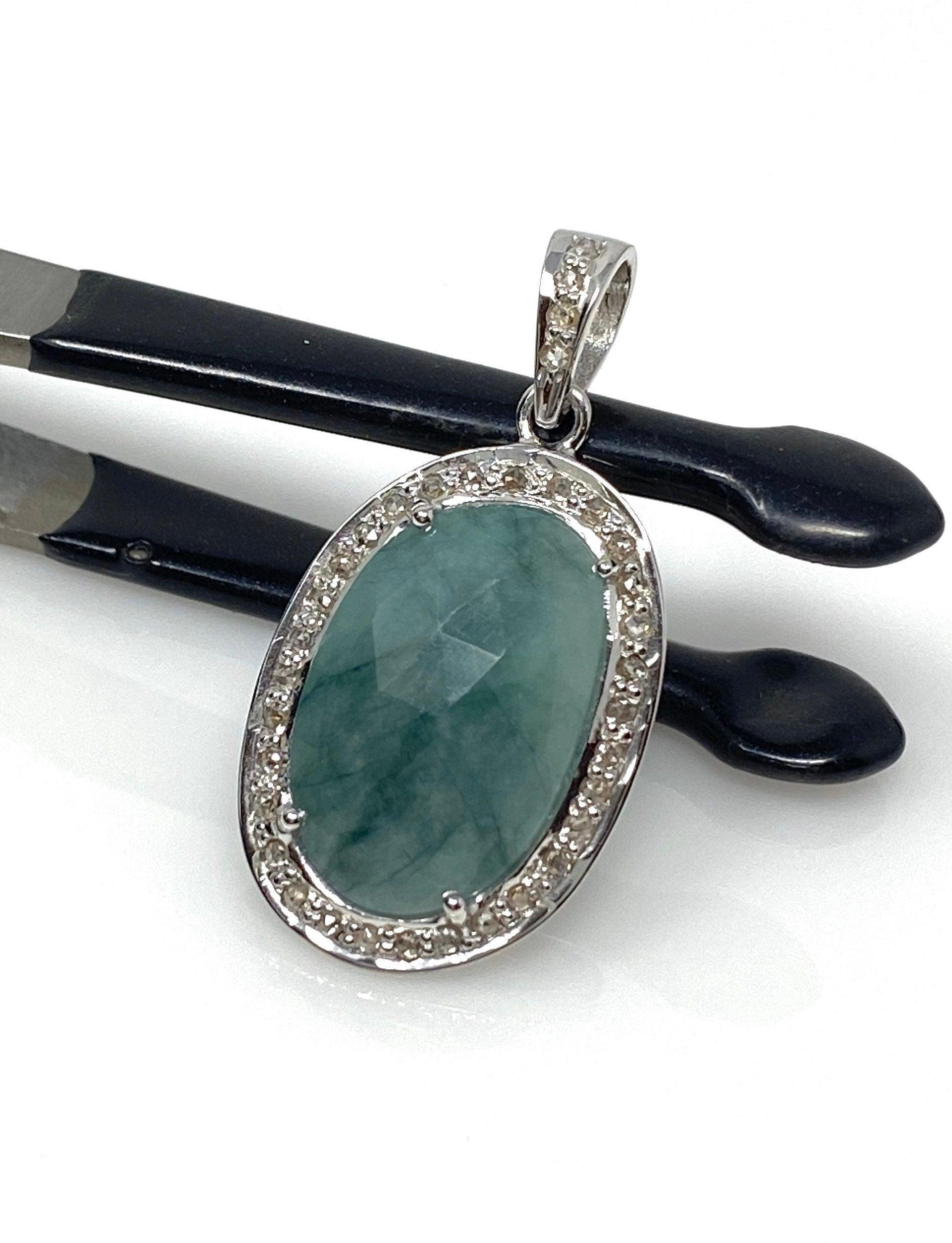 Emerald Diamond Pendant, Natural Emerald Sterling Silver Pendant, May - VirtuousWares:Global