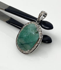 Emerald Diamond Pendant, Natural Emerald Sterling Silver Pendant, May - VirtuousWares:Global