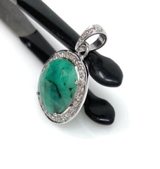 Emerald Diamond Pendant, Natural Emerald Sterling Silver Pendant, May - VirtuousWares:Global