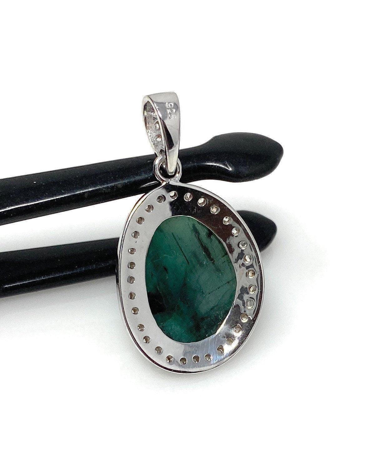 Emerald Diamond Pendant, Natural Emerald Sterling Silver Pendant, May - VirtuousWares:Global