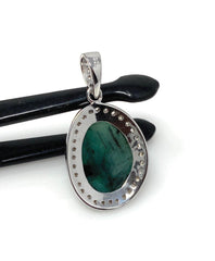 Emerald Diamond Pendant, Natural Emerald Sterling Silver Pendant, May - VirtuousWares:Global