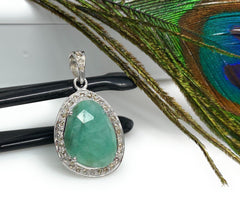 Emerald Diamond Pendant, Natural Emerald Sterling Silver Pendant, May - VirtuousWares:Global