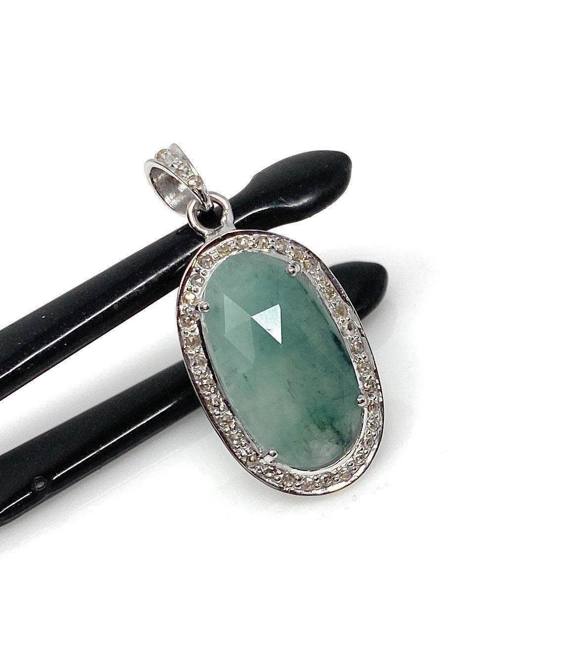Emerald Diamond Pendant, Natural Emerald Sterling Silver Pendant, May - VirtuousWares:Global