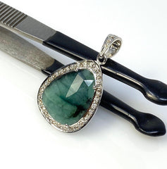 Emerald Diamond Pendant, Natural Emerald Sterling Silver Pendant, May - VirtuousWares:Global