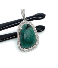 Emerald Diamond Pendant, Natural Emerald Sterling Silver Pendant, May - VirtuousWares:Global