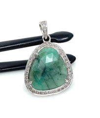 Emerald Diamond Pendant, Natural Emerald Sterling Silver Pendant, May - VirtuousWares:Global